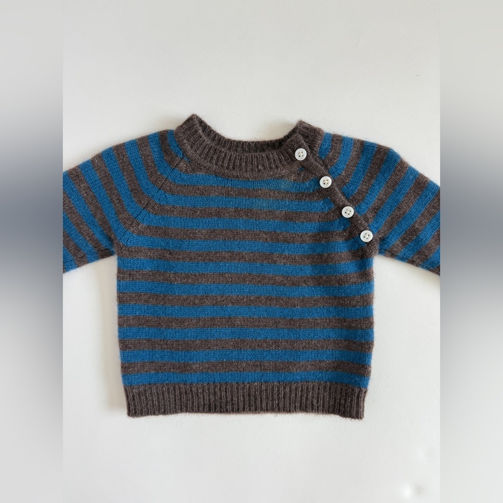 Striped Blue and Brown Cashmere Sweater Set with Pants Size 3-6 months - Picture 2 of 7